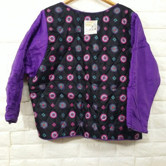 Vintage 90s London Fog Quilted Coat Liner -Lreg Daisy Circles Zipper-edge Nylon - Picture 10 of 12